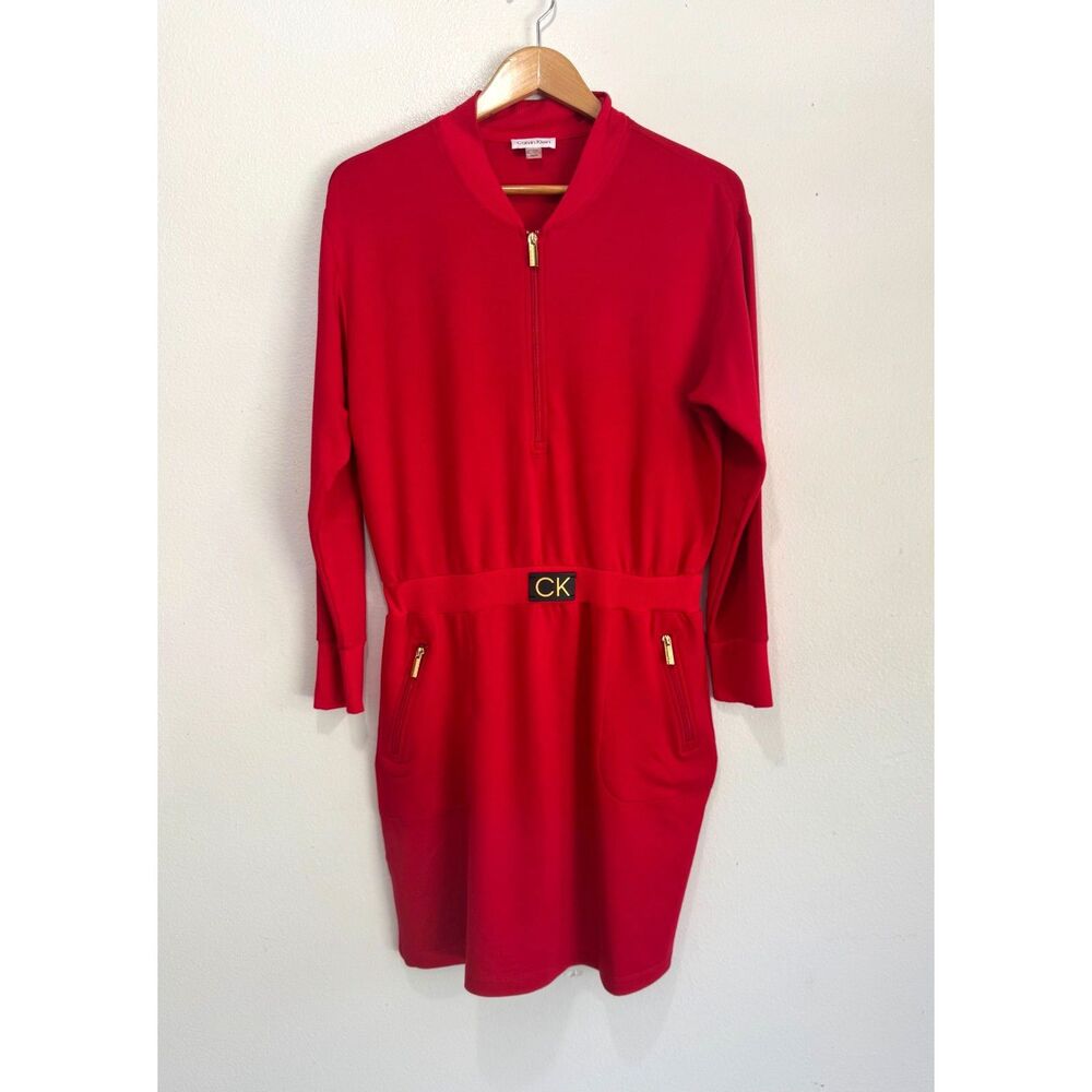 Calvin Klein sweater dress logo classic holidays summer casual fest red women M